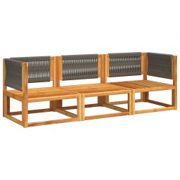 vidaXL 3-delige tuinbankset met kussens acaciahout & touw