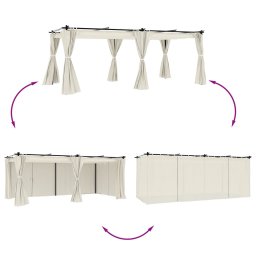 vidaXL Prieel met gordijnen 6x3 m staal crèmekleurig