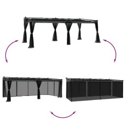 vidaXL Prieel met zijwanden van gaas 6x3 m staal antracietkleurig