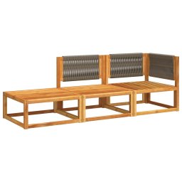 vidaXL 3-delige tuinbankset met kussens acaciahout & touw