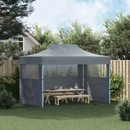 vidaXL Partytent met 3 zijwanden inklapbaar 3x4 m staal antraciet