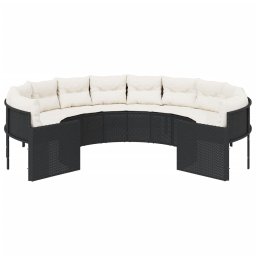 vidaXL Tuinbank met kussens rond poly rattan zwart