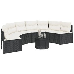 vidaXL Tuinbank met kussens halfrond poly rattan zwart