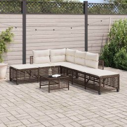 vidaXL 3-delige Loungeset met kussens poly rattan bruin