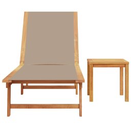 vidaXL Ligbed met tafel massief acaciahout en textileen taupe