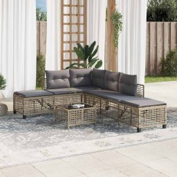 vidaXL 3-delige Loungeset met kussens poly rattan gemengd beige