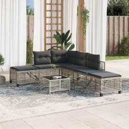vidaXL 3-delige Loungeset met kussens poly rattan lichtgrijs
