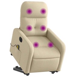 vidaXL Sta-op-massagestoel elektrisch verstelbaar stof crèmekleurig