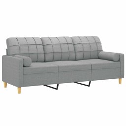 vidaXL Driezitsbank met sierkussens 180 cm stof lichtgrijs