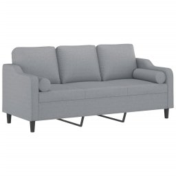 vidaXL Driezitsbank met sierkussens 180 cm stof lichtgrijs