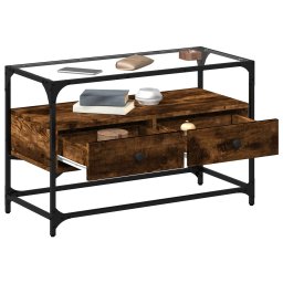 vidaXL Tv-meubel met glazen blad 80x35x51 cm hout gerookt eikenkleurig