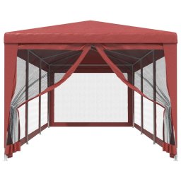 vidaXL Partytent met 8 mesh zijwanden 3x9 m HDPE rood