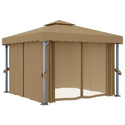 vidaXL Prieel met gordijn 3x3 m aluminium taupe