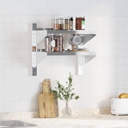 vidaXL Wandschap 2-laags 50x30x48 cm roestvrijstaal zilverkleurig