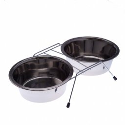 - 2 x 350 ml, Ø 13 cm - Dubbel RVS Voerbak met Standaard