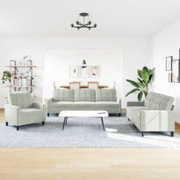 vidaXL 3-delige Loungeset met kussens fluweel lichtgrijs