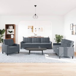 vidaXL 3-delige Loungeset met kussens fluweel donkergrijs