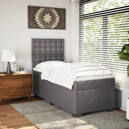 vidaXL Boxspring met matras kunstleer grijs 100x200 cm