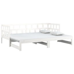 vidaXL Slaapbank uitschuifbaar massief grenenhout wit 2x(90x200) cm
