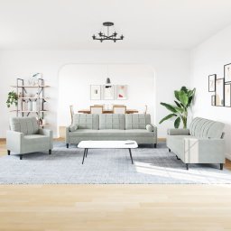 vidaXL 3-delige Loungeset met kussens en bolsters fluweel lichtgrijs