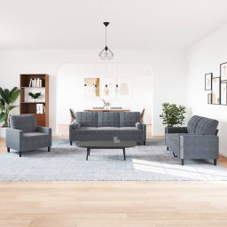 vidaXL 3-delige Loungeset met kussens en bolsters fluweel donkergrijs