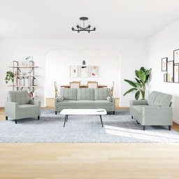 vidaXL 3-delige Loungeset met kussens en bolsters fluweel lichtgrijs