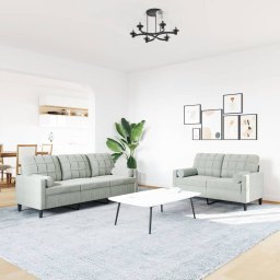 vidaXL 2-delige Loungeset met kussens en bolsters fluweel lichtgrijs