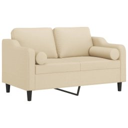 vidaXL Tweezitsbank met sierkussens 120 cm stof crèmekleurig