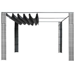 vidaXL Prieel met dak 300x300x220 cm poly rattan grijs en antraciet