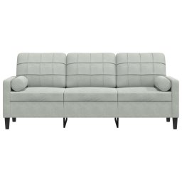 vidaXL Driezitsbank met sierkussens 180 cm fluweel lichtgrijs