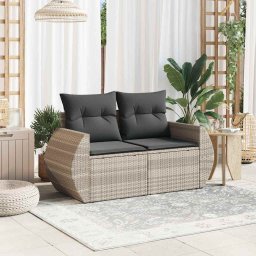 vidaXL Tuinbank 2-zits met kussens poly rattan lichtgrijs