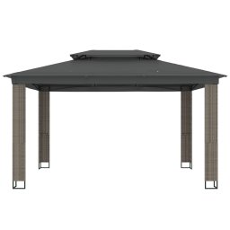 vidaXL Prieel met dubbel dak 3,94x2,96 m staal antracietkleurig