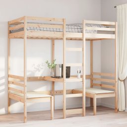 vidaXL Hoogslaper met bureau en stoelen massief grenenhout 90x190cm