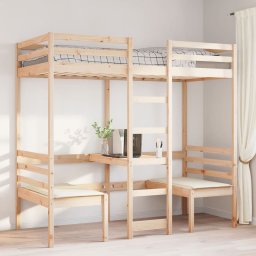 vidaXL Hoogslaper met bureau en stoelen massief grenenhout 80x200cm