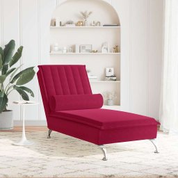 vidaXL Massage chaise longue met bolster fluweel wijnrood