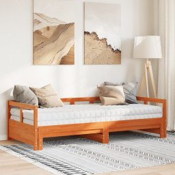 vidaXL Slaapbank onderschuifbed matras 90x190 cm grenenhout wasbruin