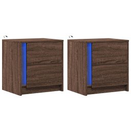 vidaXL Nachtkastjes met LED 2 st bewerkt hout bruin eikenkleur