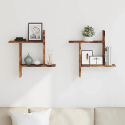 vidaXL Wandschappen 2 st 50x12x50 cm bewerkt hout gerookt eikenkleurig