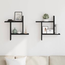 vidaXL Wandschappen 2 st 50x12x50 cm bewerkt hout zwart
