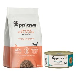 2kg Adult Kip & Zalm + 6x70g Zeevis Applaws Droog- en Natvoer Kattenvoer