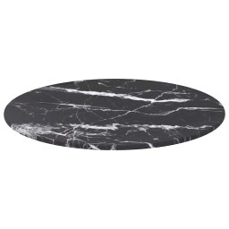 vidaXL Tafelblad Ø40x0,8 cm gehard glas met marmeren design zwart