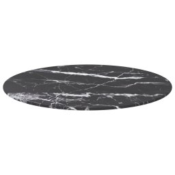 vidaXL Tafelblad Ø60x0,8 cm gehard glas met marmeren design zwart