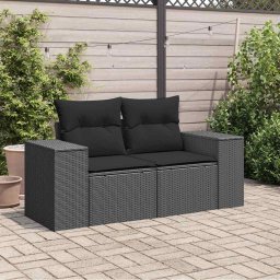 vidaXL Tuinbank met kussens 2-zits zwart poly rattan