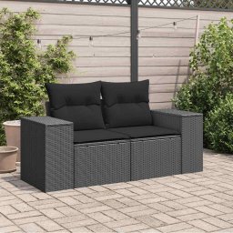 vidaXL Tuinbank met kussens 2-zits zwart poly rattan