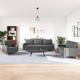 vidaXL 3-delige Loungeset stof donkergrijs