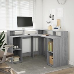 vidaXL Bureau met LED-verlichting 130x130x91 cm hout grijs sonoma