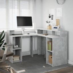 vidaXL Bureau met LED-verlichting 130x130x91 cm hout betongrijs