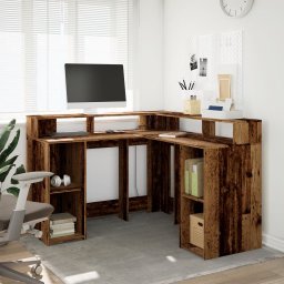 vidaXL Bureau met LED-verlichting 130x130x91 cm bewerkt hout oud hout