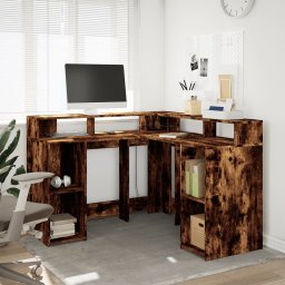 vidaXL Bureau met LED-verlichting 130x130x91 cm hout gerookt eiken