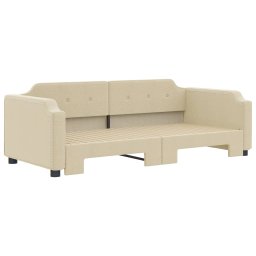 vidaXL Slaapbank met onderschuifbed 90x200 cm stof crèmekleurig